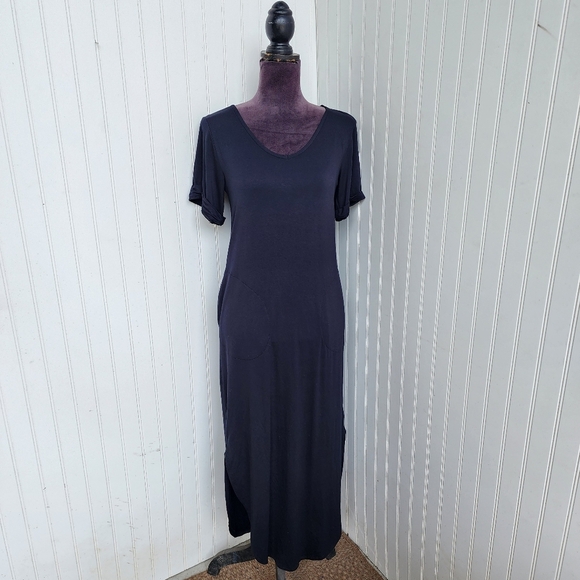 Colleen Lopez Maxi Dress Womens Black Jers Stretchy Short Sleeve V-Neck Long XSP - Picture 1 of 13
